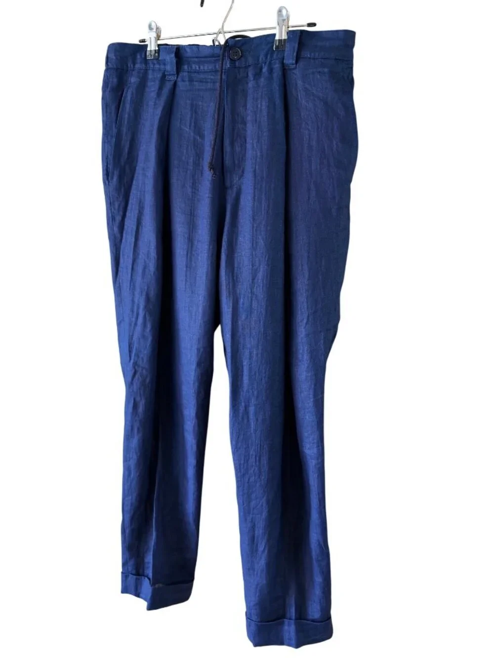 Blue Blue Japan Mens Pleated Cuffed Trousers Elasticized Size 32 Linen Casual